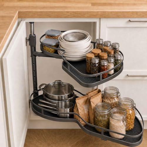 Blind Corner Cabinet Pull Out Organizer,Height-Adjustable 2-Tier Shelves by MUOLVSQ