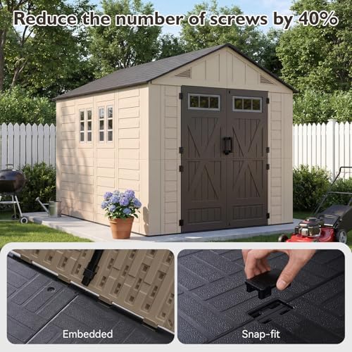 Aoxun 8x10 Ft Outdoor Storage Shed with Floor, Large Resin Outdoor Shed with Lockable Door & Windows, Garden HDPE Sheds for Lawn Tools, Pool Supplies & Bikes - Image 3
