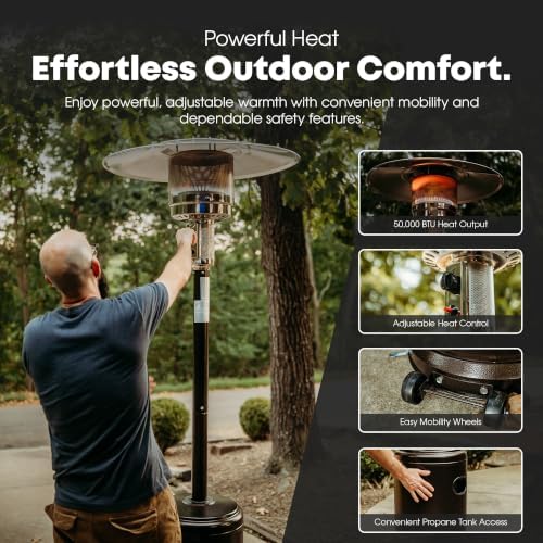 GasOne PH-8000A 50,000 BTU Outdoor Propane Heater for Patio with Wheels - Image 3