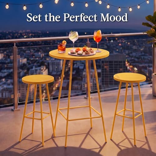 Best Choice Products 3-Piece Patio Dining Set, Bar Height, Outdoor Bistro Set, Outdoor Round Bar Table w/ 2 Bar Stools, Steel - Yellow - Image 4