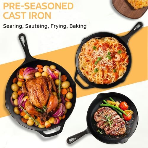 EWFEN Cast Iron Skillet 12 Inch, Pre-Seasoned Frying Pan, Heavy-Duty Professional Restaurant Chef Quality Cookware with Drip Spout, Indoor & Outdoor Use, Compatible with Oven, Stove, Grill & Campfire - Image 5