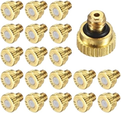 M METERXITY 20-Pack Brass Misting Nozzles, 0.008inch/0.2mm Orifice Heavy Duty 10/24 UNC Screw Thread Misting Nozzle Plug for Outdoor Spray Cooling System/Patio Mist System/Dust Control by MMETERXITY