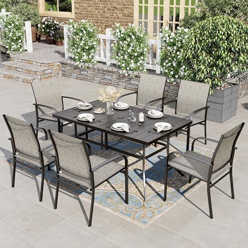 HERA'S HOUSE 7pc Outdoor Patio Dining Set for 6, Textilene Chairs, Brown by HERASHOUSE