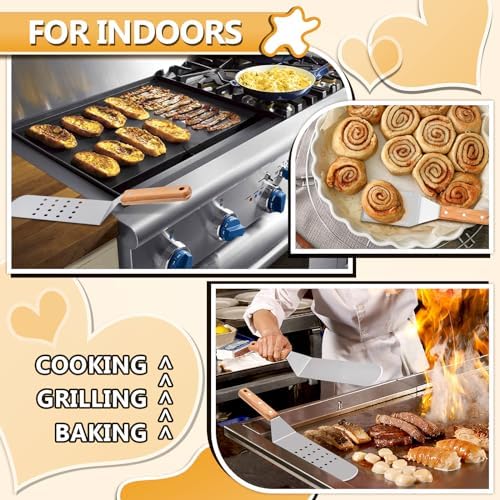 HaSteeL Metal Spatula Set of 4, Stainless Steel Griddle Spatula Tools Set with Wooden Riveted Handle, Professional Griddle Accessories Kit for Teppanyaki BBQ Flat Top Hibachi Cooking Grilling - Image 5