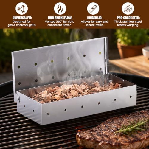 Smoker Box for Gas or Charcoal Grills, Premium Stainless Steel Build - Image 3