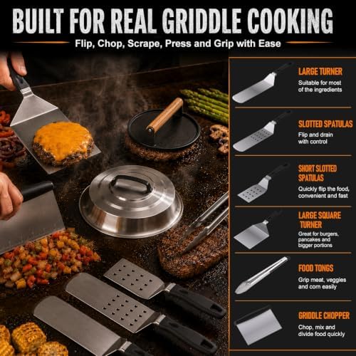 139 PCS Griddle Accessories Kit for Blackstone and Camp Chef, Flat Top Grill Tools Set with Enlarged Spatulas, Professional Burger Press Set with Patty Maker and Carry Bag for Outdoor BBQ - Image 4
