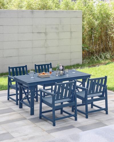 5 Pieces HDPE Patio Dining Set, Outdoor Table and Chairs with Umbrella Hole, Modern Outdoor Dining Set for 4, HDPE Outdoor Patio Furniture Dining Sets for Deck, Poolside, Porch, Navy - Image 2