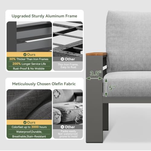 Aoxun Patio Furniture Set, Aluminum Outdoor Furniture with Oversized Seats - Image 4