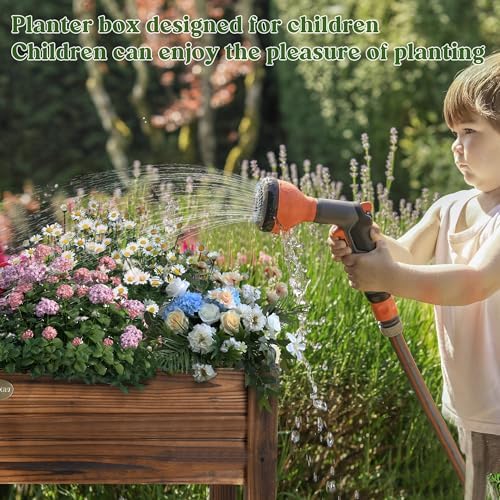 OIPRTGFJ Cedar Wood Outdoor Raised Garden Bed Planter Box with Locking Wheels, 41x21x20 inch, Carbonization Color - Image 5