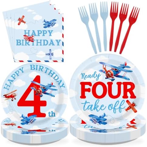 96Pcs Airplane 4th Birthday Party Decoration Serves 24 by Greencian