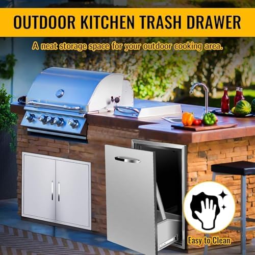 Pull Out Trash Drawer, Lower Sliding Rails Stainless Steel Roll Out Trash Bin Pull Out Tray With Handle For Outdoor Kitchen BBQ Island Grill Station,Trash Drawer - Image 6