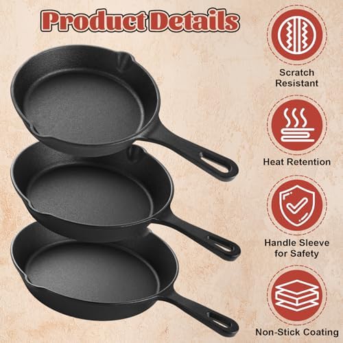 QTLCOHD 3 Pcs Cast Iron Skillet Set - Image 3