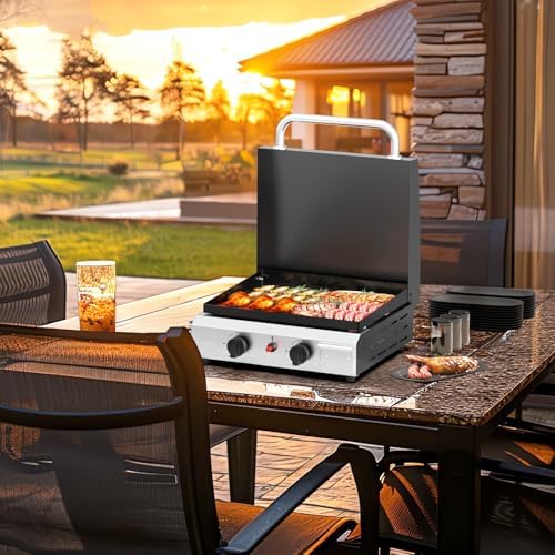 Bonnlo 2 Burner Portable Propane Griddle with Lid, 20000BTU Tabletop Flat Gas Grill with Ignition and Oil Collector, Camping Griddle for Outdoor Cooking Patio Backyard Sandbeach BBQ Party - Image 7