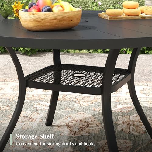 Outdoor Dining Table with Adjustable Umbrella Hole, 40.6" All-Weather Round Patio Dining Table for 4, Metal Patio Table with Storage Shelf for Garden Lawn Porch Deck Yard, Black - Image 5