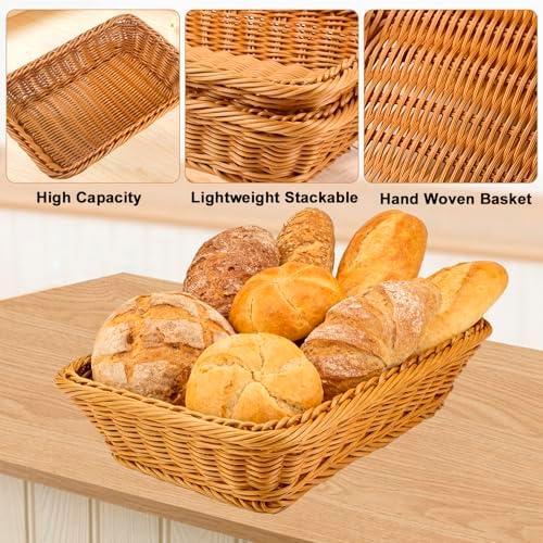 3 Pack Wicker Bread Baskets, 12 Inch Rectangular Serving Trays - Image 6