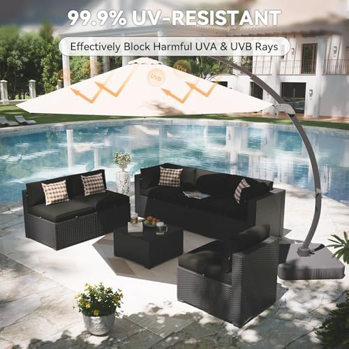 Aoxun Patio Furniture Set with Umbrella, 8 Piece Outdoor Sectional Sofas, Wicker Rattan Outdoor Furniture with Thickened Cushion for Backyard, Garden Black - Image 2