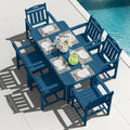 HDPE Outdoor Dining Set, Patio Table and 6 Chairs, 2" Umbrella Hole, Navy by Suunyn