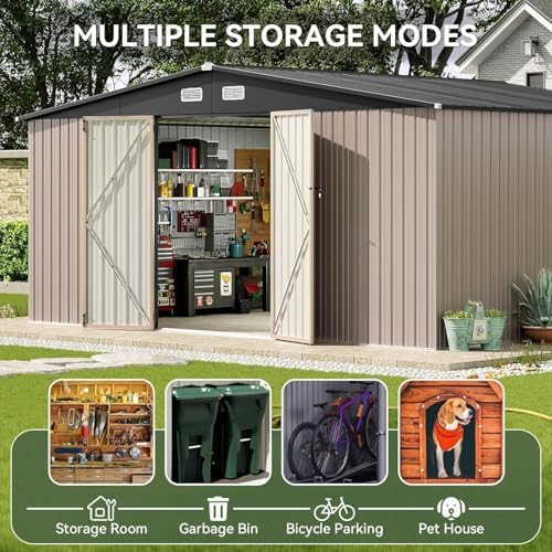 Aoxun 14x12 FT Outdoor Storage Shed, Metal Shed with Lockable Doors, Brown - Image 5