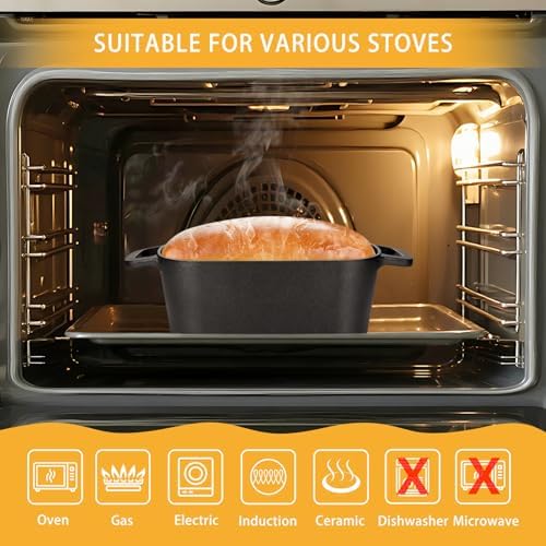 3.6 QT Cast Iron Loaf Bread Pan with Lid, Oval Dutch Oven for Bread Baking - Image 6