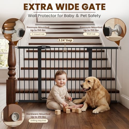 Mumeasy 36-63" Extra Wide Baby Gate for Stairs, 28.74" Walk Through Large Dog Gate for Doorways & Hallways, Auto Close Pet Gate Indoor, Pressure Mounted Child Wide Long Safety Gate for House, Black - Image 5