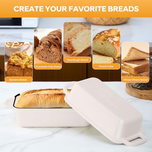 Cast Iron Loaf Pan with Lid 10x5 Inch Enameled Bread Loaf Pan for Sourdough, 2 Piece Set, Cream - Image 5