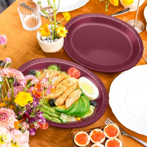 50 Pack Burgundy Plates 12.2" x 10.2" Heavy-duty Paper Oval Dinner Plates - Image 5