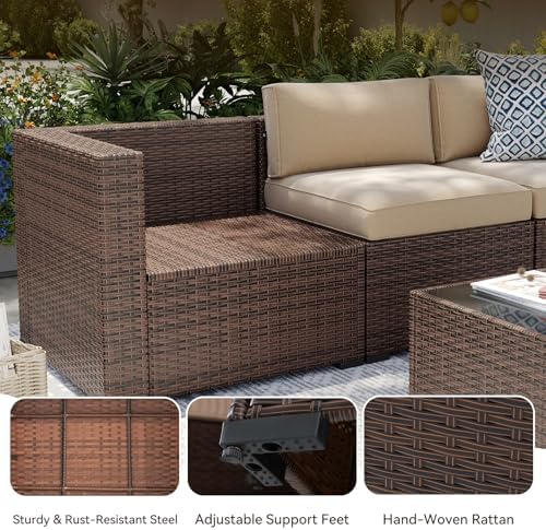 Aoxun Patio Furniture Sets, 8-Piece Outdoor Patio Furniture with 44'' Propane Gas Firepit Table, Wicker Outdoor Conversation Set Sectional Sofa for Backyard, Poolside, Garden (Black Cushion) - Image 6