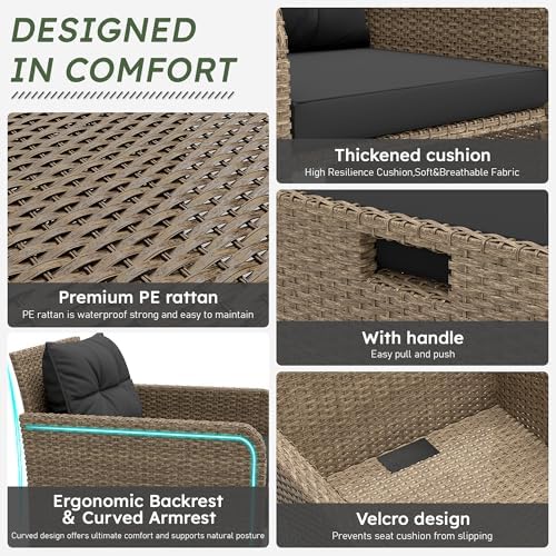 LHBcraft 5 Piece Patio Furniture Set, PE Wicker Outdoor Furniture Set with Soft Cushions & Coffee Table, Outdoor Lounge Chairs with Ottoman for Porch, Lawn, Balcony, Sand-Black - Image 3