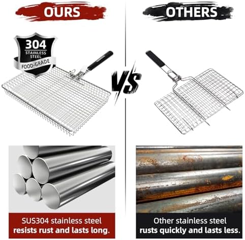 Grill Basket Extra Large, SUS304 Stainless Steel, Portable Folding BBQ Camping Grilling Rack for Fish, Vegetables, Shrimp, Barbeque Griller Cooking Accessories, Grilling Gifts for Men, Dad - Image 2