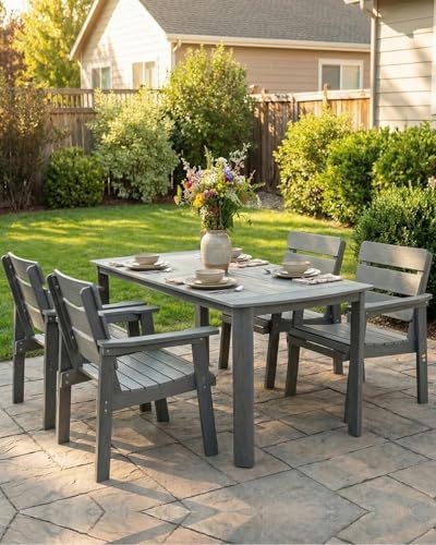 HIPS Patio Dining Chair, Outdoor Chair with Curved Backrest, Gray - Image 6