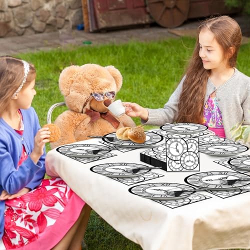 96 PCS Clock Party Paper Plates Napkins Disposable Tea Party Dinnerware Set - Image 6