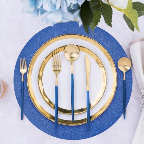 50 PCS Navy Blue Round Paper Placemats 13 Inch Round Glitter Disposable Place Mat Outdoor Tablemats for Wedding Birthday Graduation Christmas Outdoor Party Decor - Image 6