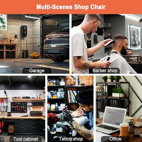Garage Mechanic Stool with Backrest, Height Adjustable Heavy Duty Swivel Task Chair, Rolling Workshop Stool with Tool Tray Storage, Mechanic Chair for Garage, Shop, Auto Repair (Black) - Image 7