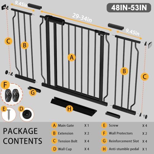 Fairy Baby 48-53 Inch Extra Wide Baby Gate Easy Walk-Thru Child Safety Gate - Image 2