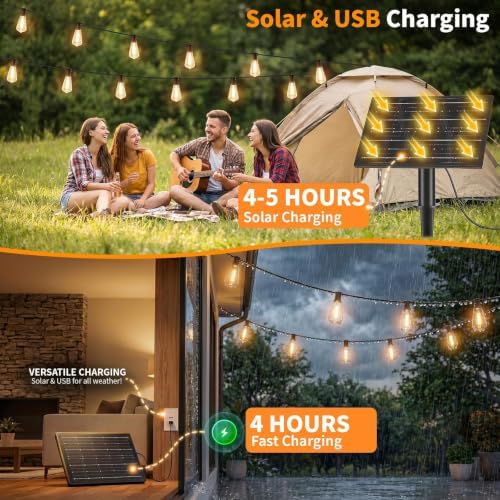 Hotsonic Solar Outdoor String Lights Waterproof, 100FT Remote Control LED Outside Lights with Shatterproof Bulbs, Dimmable Hanging Lights for Patio Porch Garden pergola Yard House Bistro Party Decors - Image 2