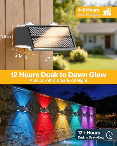 Solar Fence Lights Outdoor, 2 Pack Fence Solar Lights Waterproof - Image 2