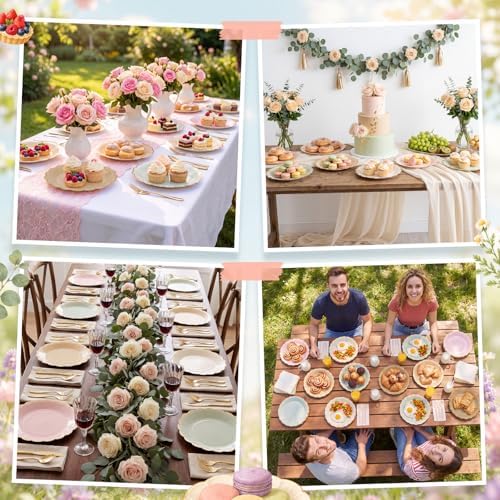 96 Pcs Sage Green and Pink Paper Plates 9 Inch Scalloped - Image 6