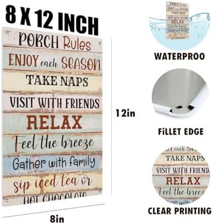 BEASTZHENG Porch Rules Sign Outdoor Tin Plaque Porch Signs Wall Art Porch Rule Wall Decor Relax Rustic Vintage Tin Iron Hanging Wall Art Gift for Farmhouse Porch Patio Garden Door Decoration - Image 3