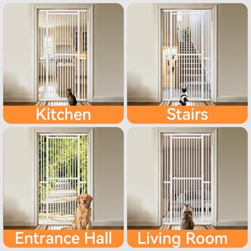 Snuowu 51"-87" Extra Tall Pet Gate for Cats, 29.5"-40.5" Wide Pressure Mounted No-Drilling Safety Dog Gate, Metal Walk-Thru Barrier for Doorways, Stairs, Kitchens, White - Image 6