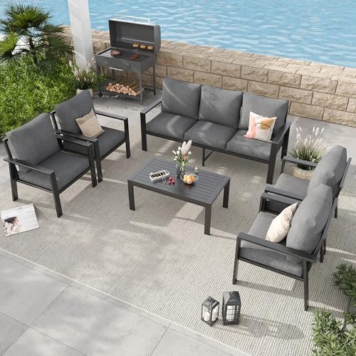 Aluminum Patio Conversation Sets All-Weather Sectional Outdoor Furniture Set with Coffee Table & Cushions with Removable Covers for for Backyard, Garden and Poolside Easy Assembly(Gray) - Image 2