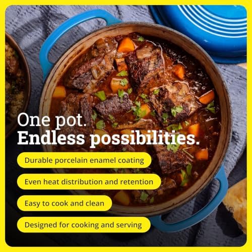 Lodge Essential Enamel Cast Iron Dutch Oven, 4.5 Quart, Caribbean Blue - Image 2