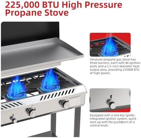 2-in-1 Propane Stove & Griddle Combo, 225,000 BTUs, Steel Cooking Surface - Image 4