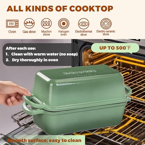 Cast Iron Loaf Pan with Lid, 11x5 Inch 5.8 Qt Sourdough Pan - Image 6