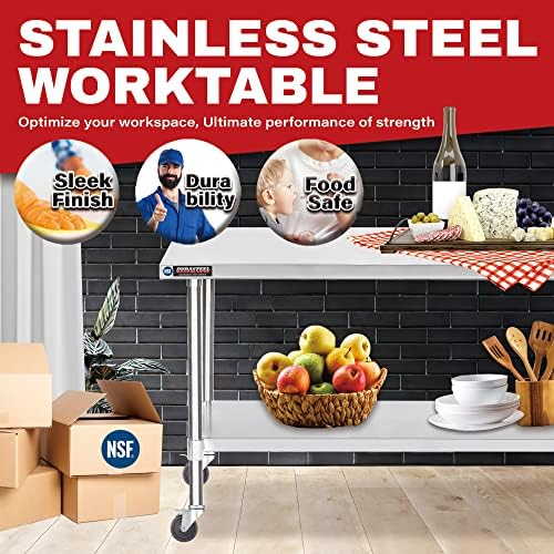 DuraSteel 30x72 NSF Stainless Steel Cart - Heavy Duty Food Prep Table with Undershelf - Rolling Kitchen Island on Wheels for Commercial Restaurant Kitchen, Garage, Outdoor Cooking, BBQ Grill, Counter - Image 3