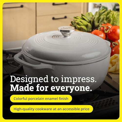 Lodge Essential Enamel Cast Iron Dutch Oven, 6 Quart, Oyster White - Image 6