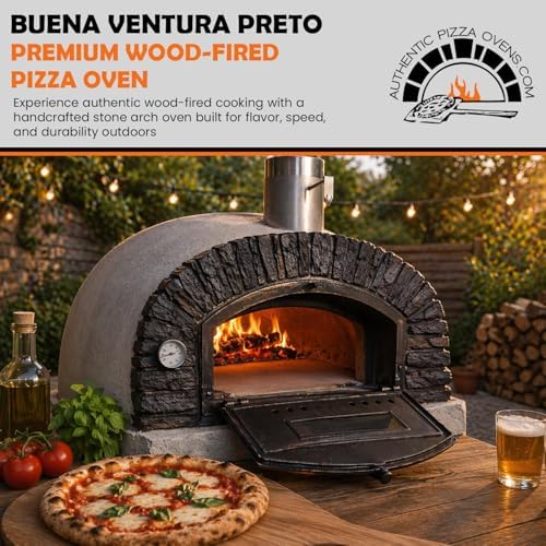 Authentic Pizza Ovens Buena Ventura Preto Premium Wood-Fired Pizza Oven, Handmade in Portugal, Triple-Insulated Brick Oven, Drop-Down Door, Stainless Steel Chimney, Thermometer & Baking Dish Included - Image 3