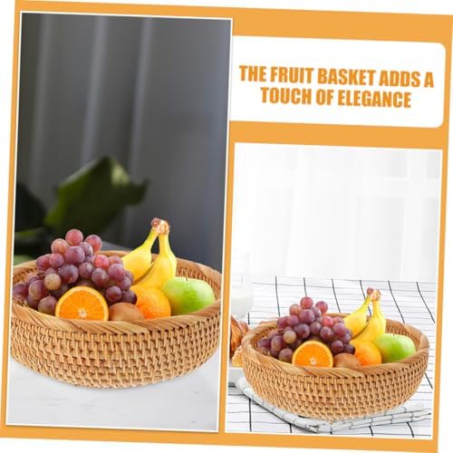 Vintage Rattan Woven Rattan Fruit Basket, round Snack Storage Organizer - Image 4