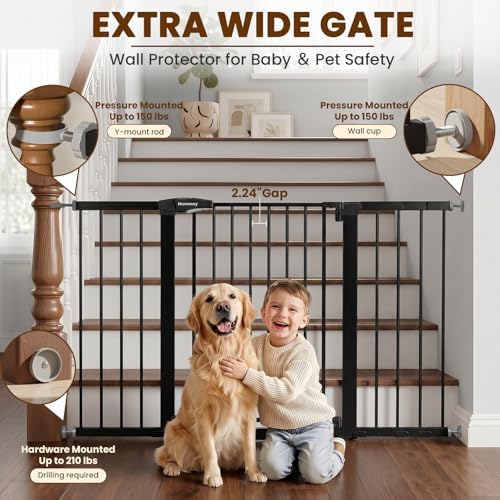Mumeasy 29.7-54.2" Baby Gate for Stairs, Pressure Mounted Dog Gate for Doorways, Extra Wide Walk Thru Safety Pet Gate for Doors with Auto Close, Easy Install Child Gate for Hallway Indoor House, Black - Image 3