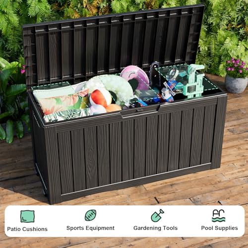 DRATO 90 Gallon Deck Boxes Outdoor Waterproof, Resin Large Lockable Storage Box with Lid, Outdoor Storage Bench Patio Cushions Furniture, Garden Tools, Pool Accessories (Black, 90 Gallon) - Image 5