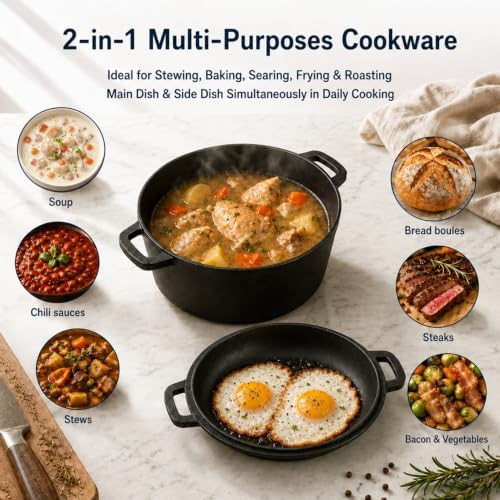TeamFar 5qt Dutch Oven, Pre-seasoned Cast Iron for Bread Baking, Black - Image 6